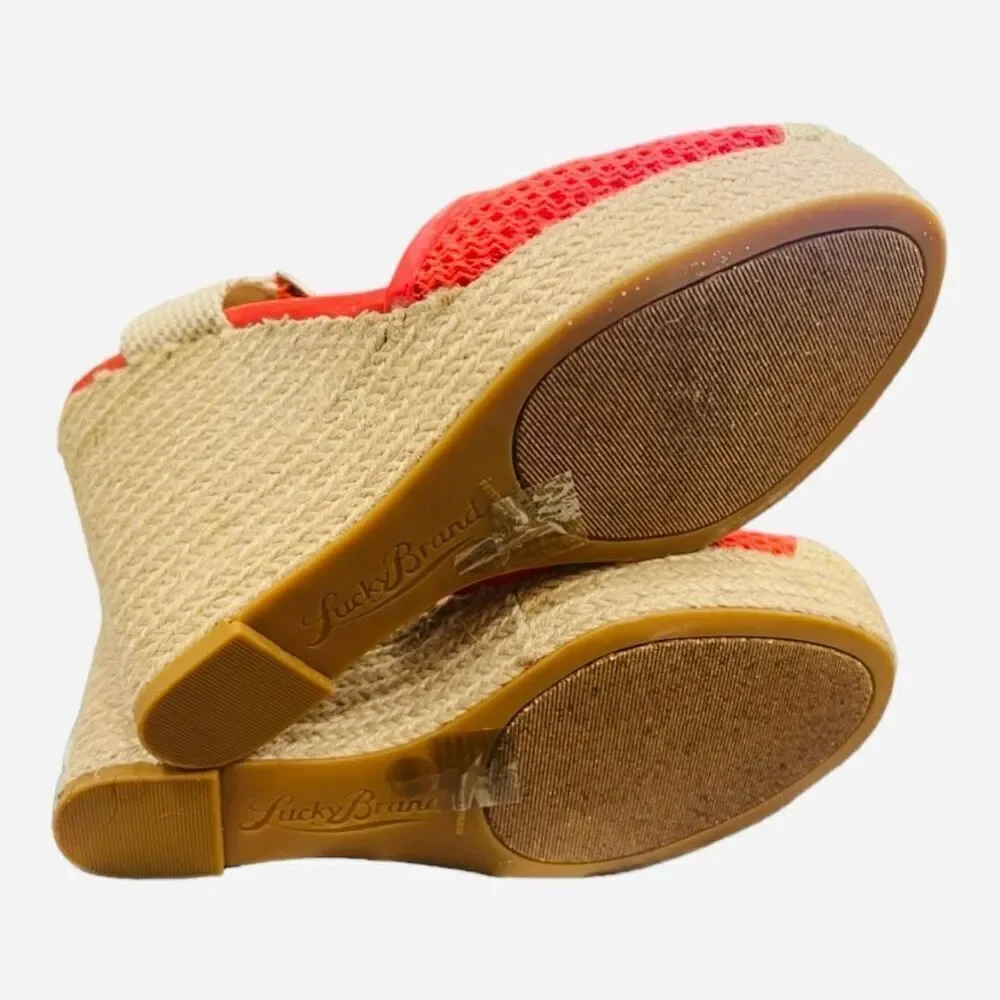 Womens Lucky Brand Reandra Espadrille Coral Woven Wedge Sandals Pumps - Sz 8.5
